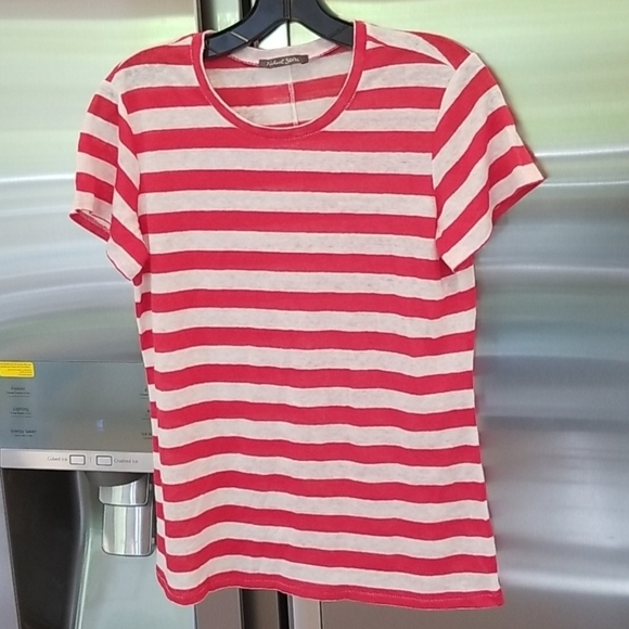 💕MICHAEL STARS💕 Harbor Stripe Colleen Crewneck Tee Poppy Stripe Red & White - Picture 5 of 9